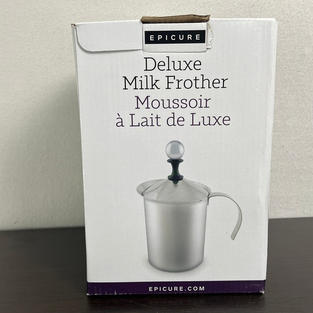 Epicure Deluxe Milk Frother Stainless Steel Manual Pump Pitcher 1L 4 Cup Silver